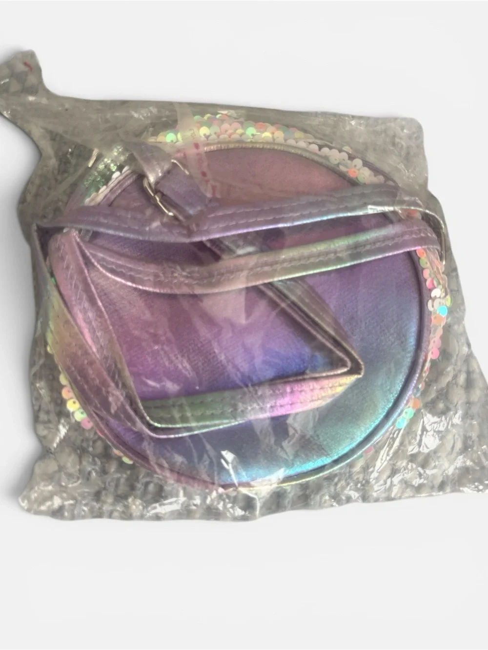 Kuromi Glitter Sequin Round Crossbody Bag — Purple Pink